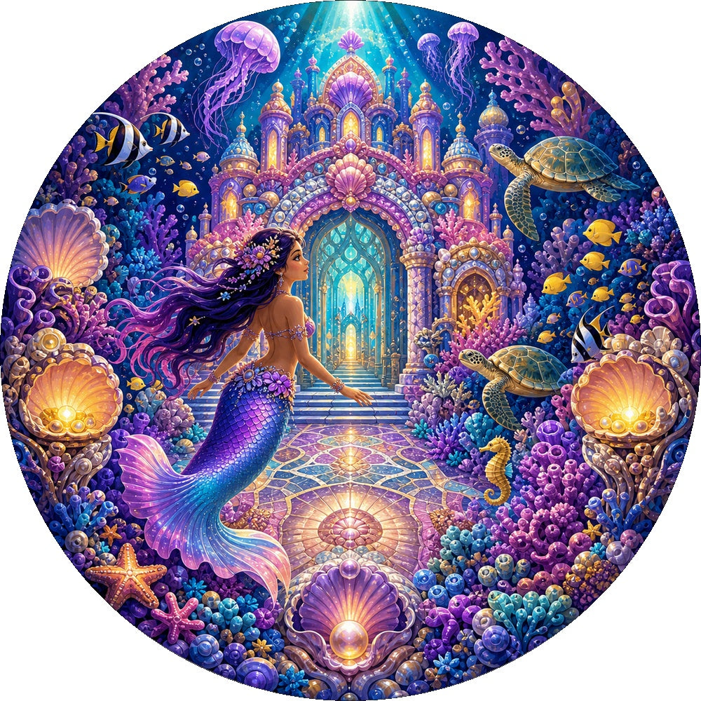 Wildflower Mermaid Coral Palace Round Puzzle - puzzle artwork