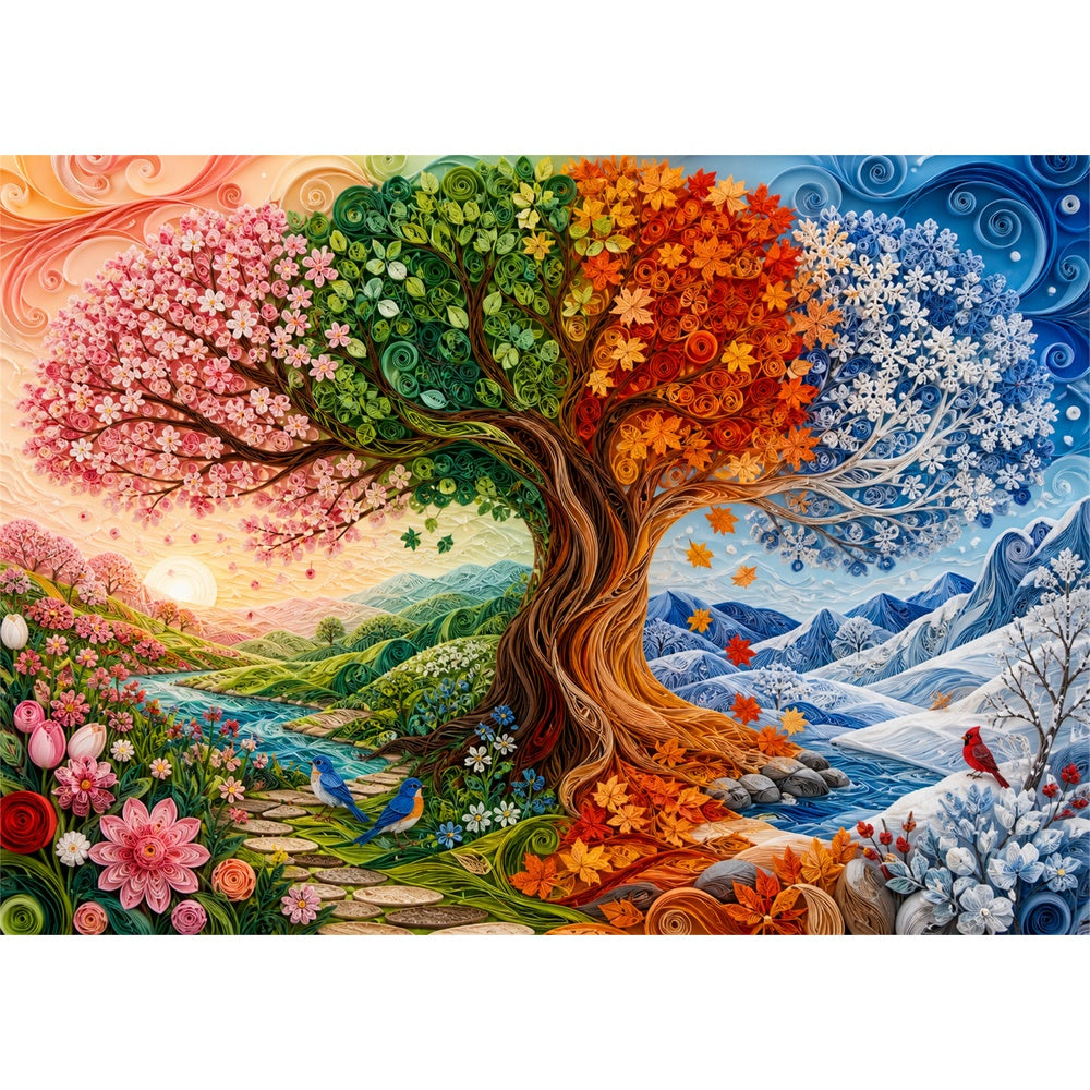 Whispering Four Seasons Tree Landscape Puzzle - puzzle artwork