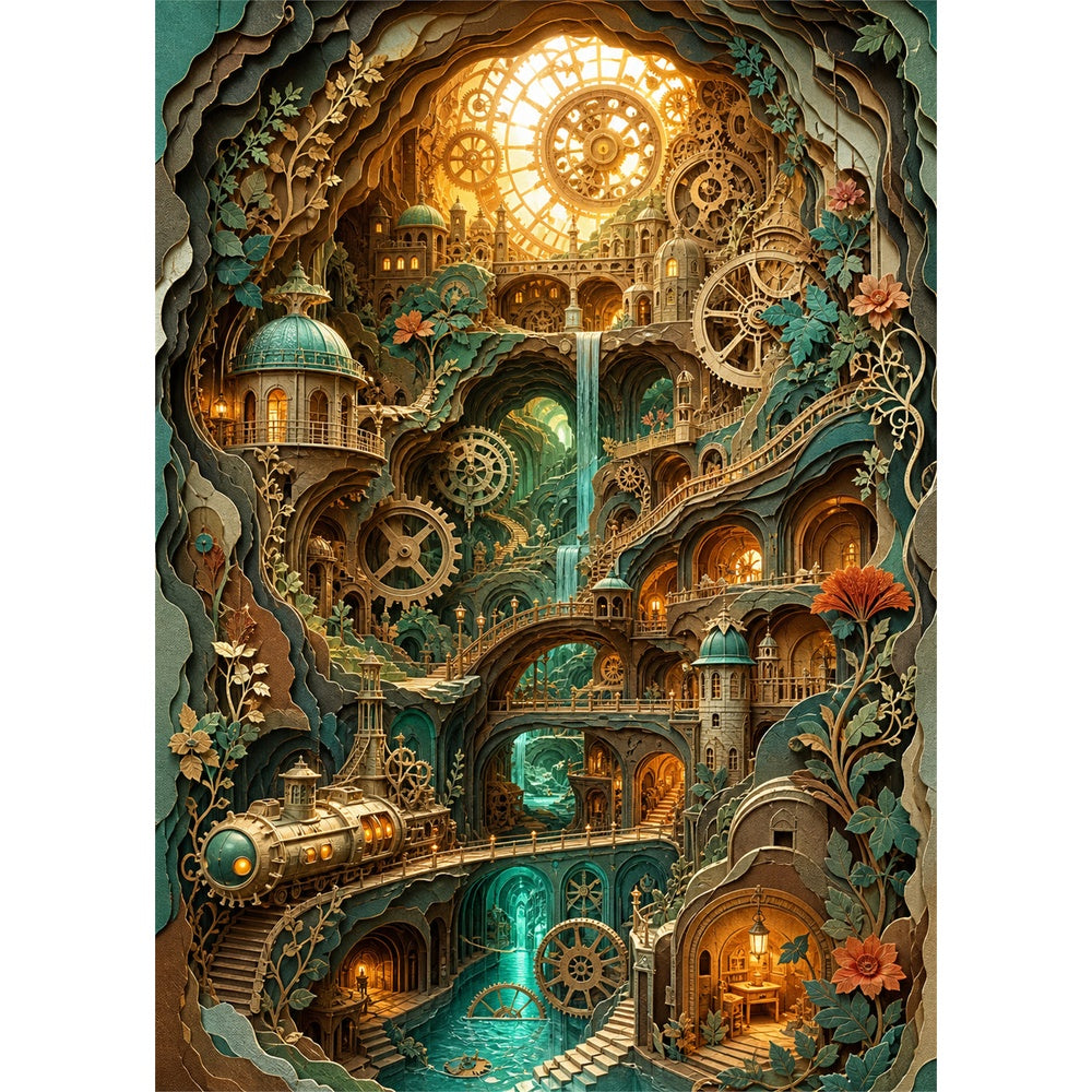 Sunlit Clockwork Underground City Portrait Puzzle - puzzle artwork