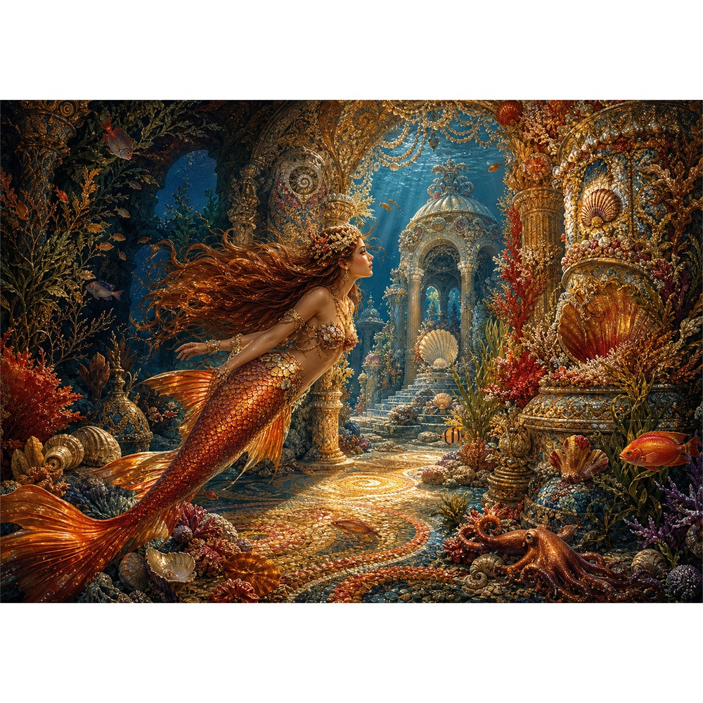 Amber Mermaid Coral Palace Landscape Puzzle - puzzle artwork
