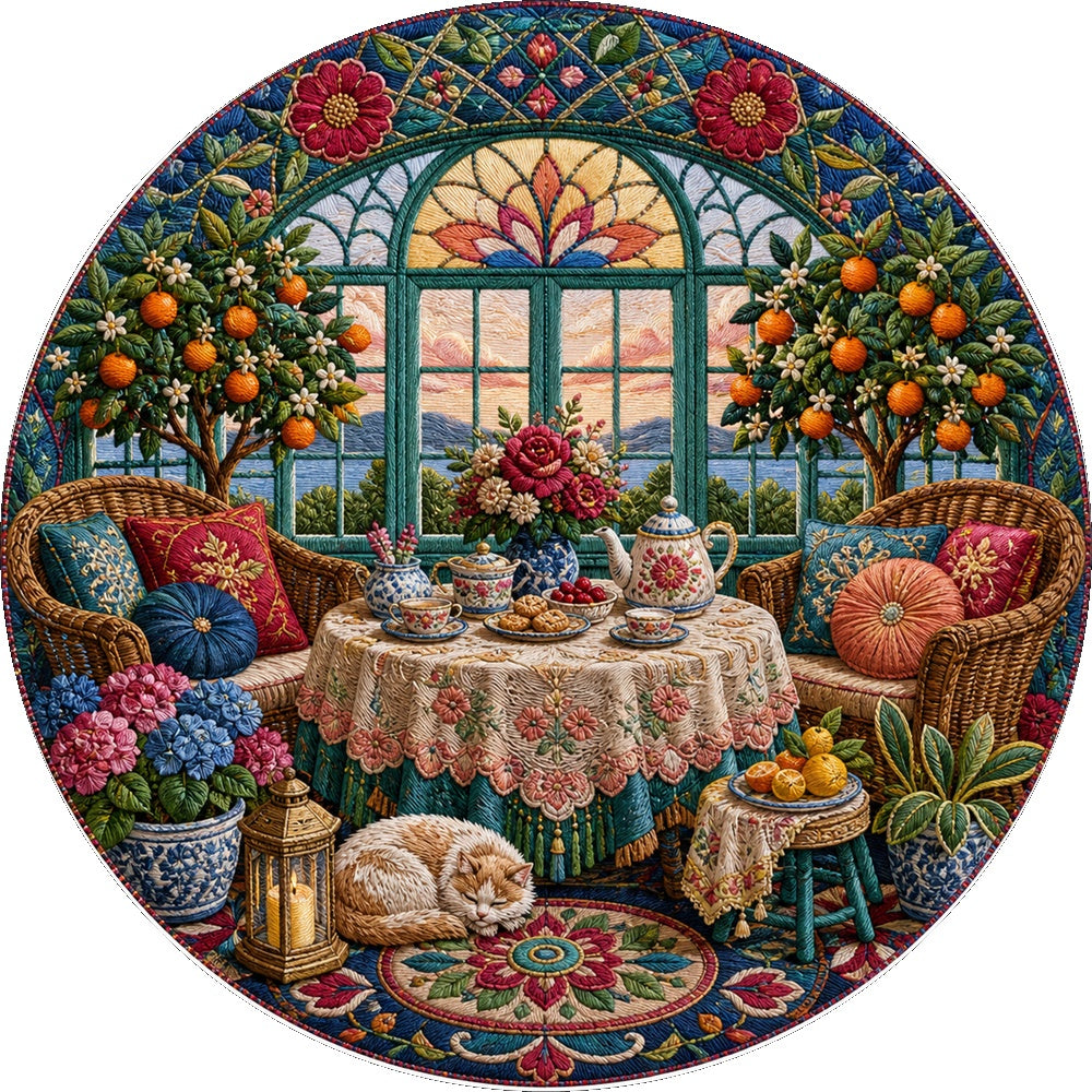 Twilight Sunroom Tea Corner Round Puzzle - puzzle artwork