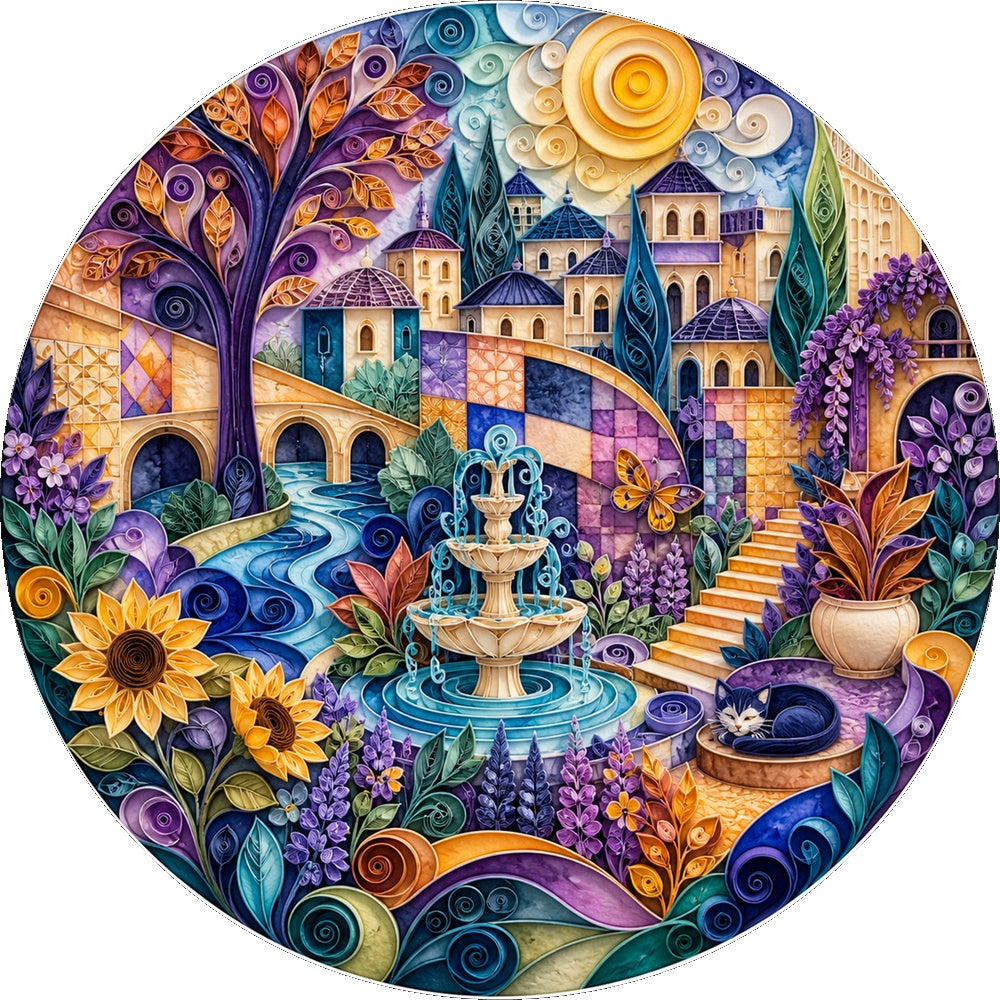 Copperleaf Watercolor City Garden Round Puzzle - puzzle artwork
