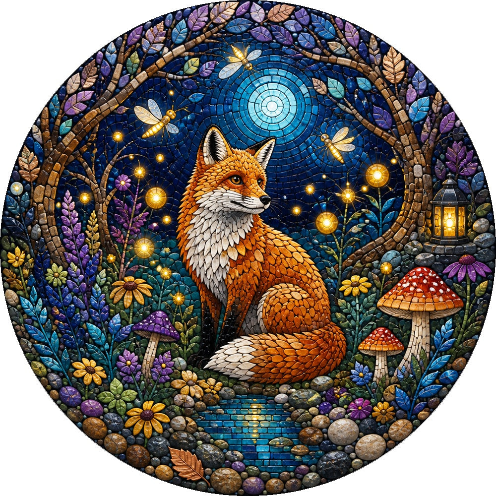 Copperleaf Fox and Firefly Grove Round Puzzle - puzzle artwork