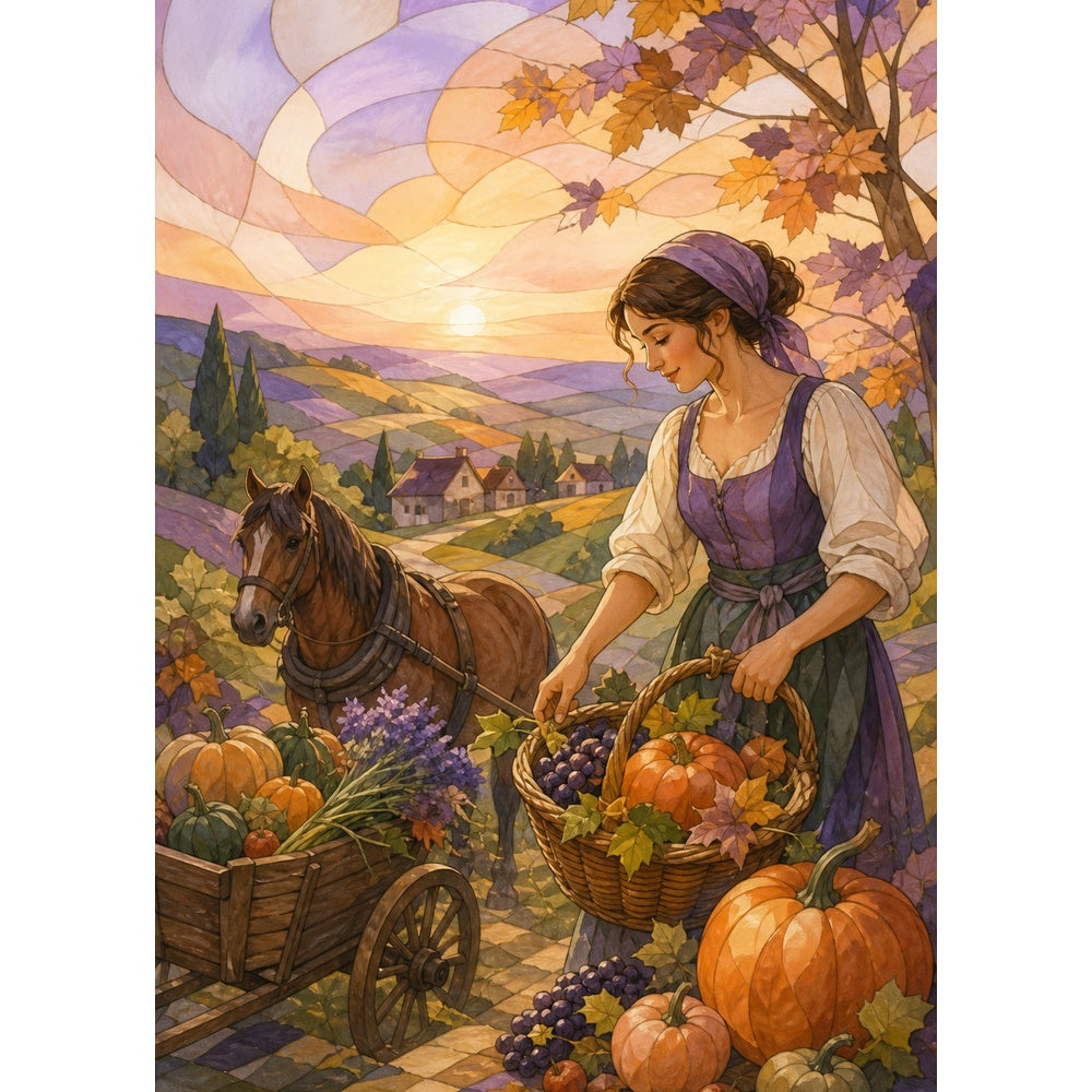 Quiet Harvest Festival Stained Glass Portrait Puzzle - puzzle artwork