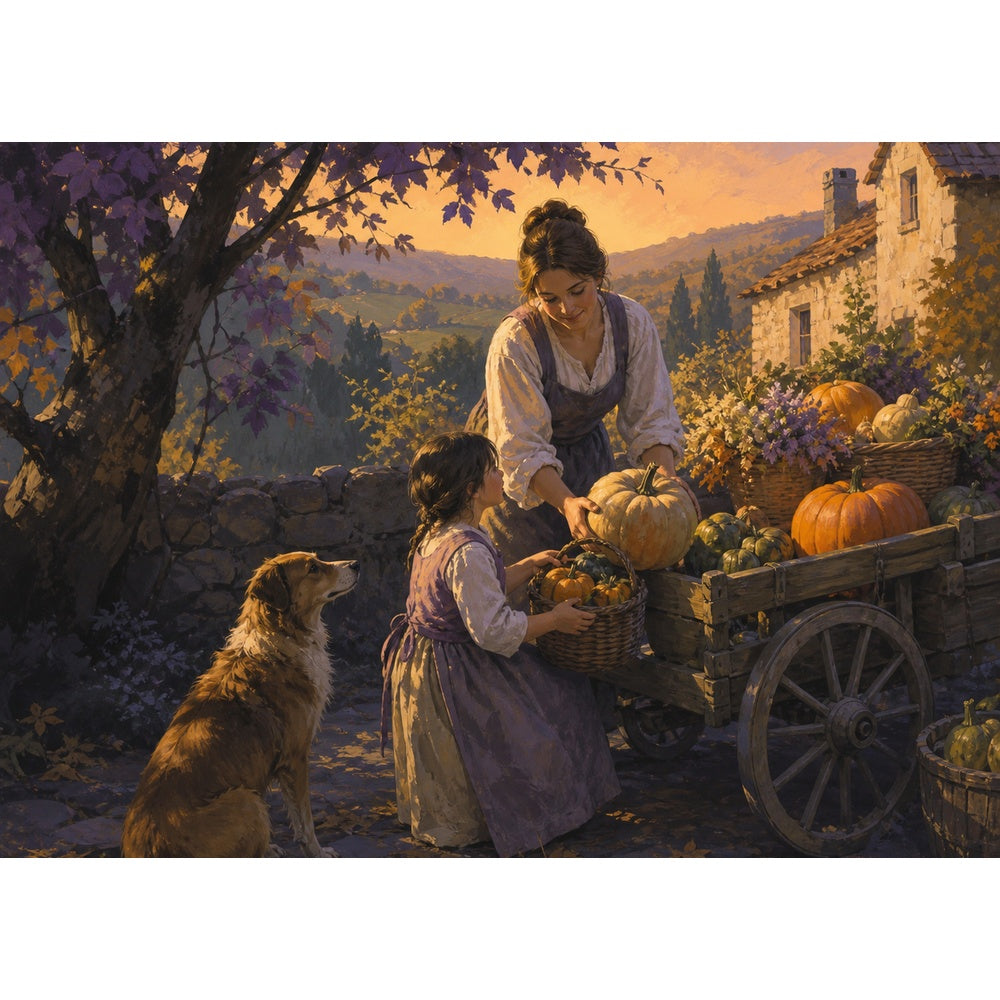 Vibrant Harvest Festival Gouache Landscape Puzzle - puzzle artwork