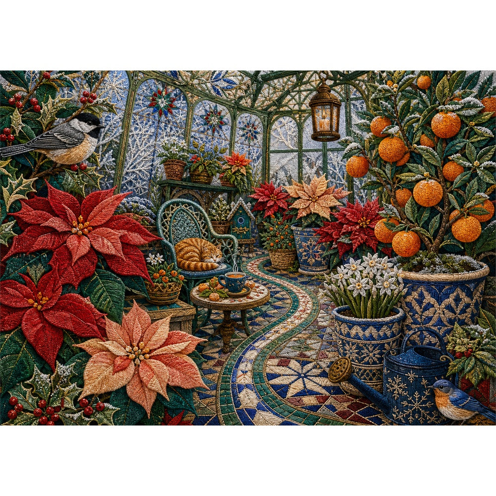 Radiant Frosted Greenhouse Landscape Puzzle - puzzle artwork