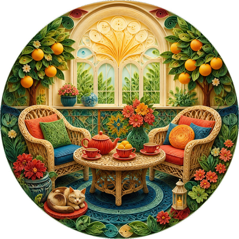 Radiant Sunroom Tea Corner Round Puzzle - puzzle artwork