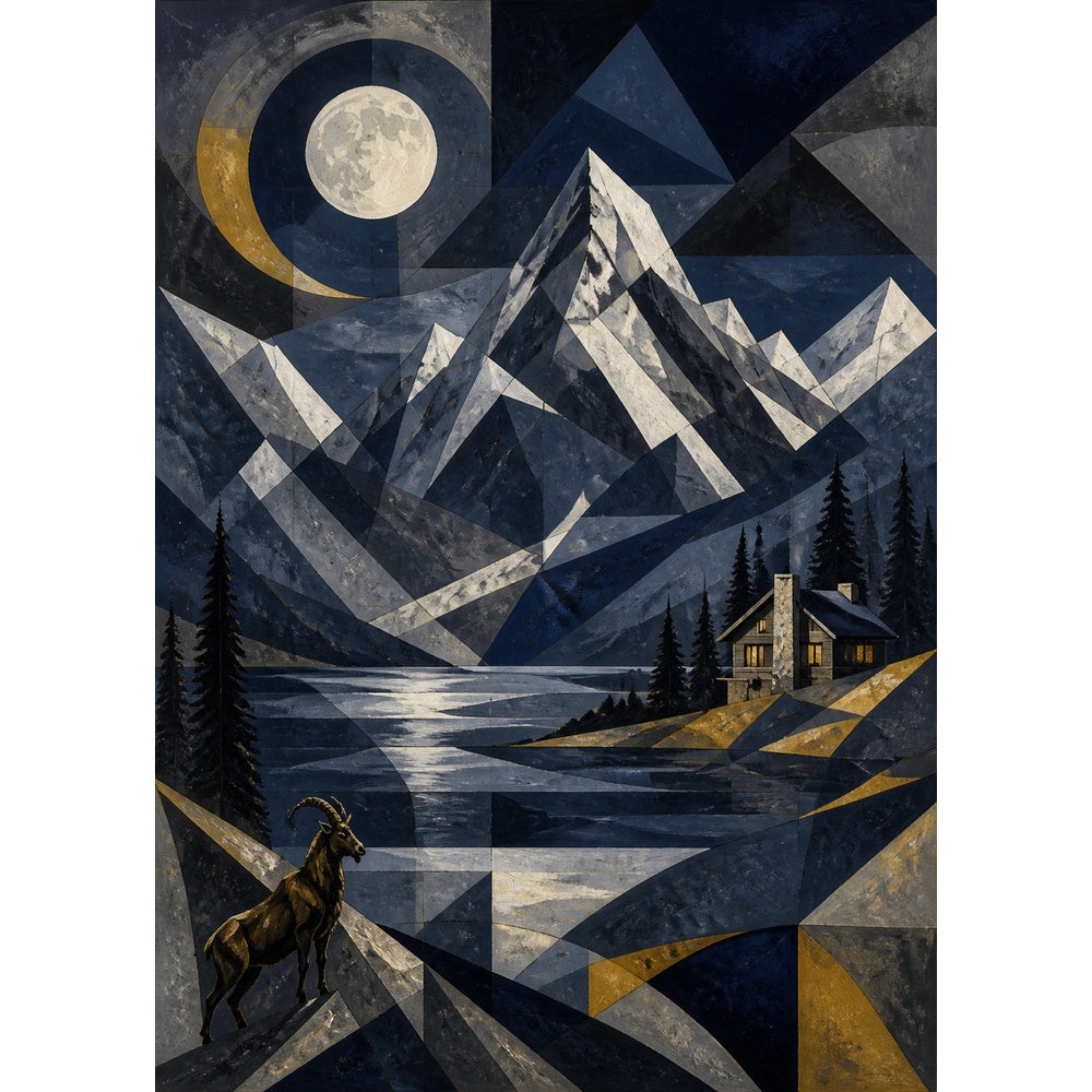 Moonlit Charcoal Alpine Range Portrait Puzzle - puzzle artwork