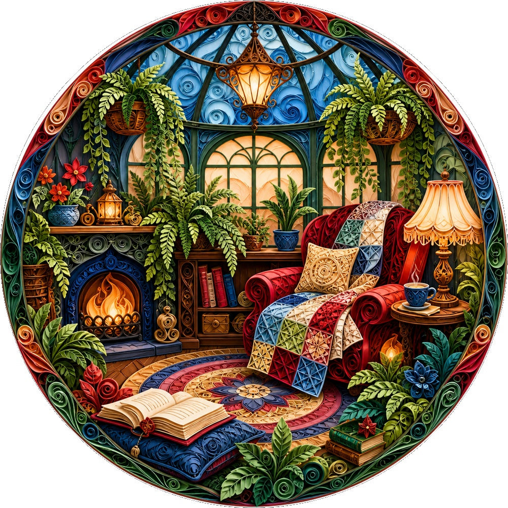 Honeyed Reading Nook Conservatory Round Puzzle - puzzle artwork