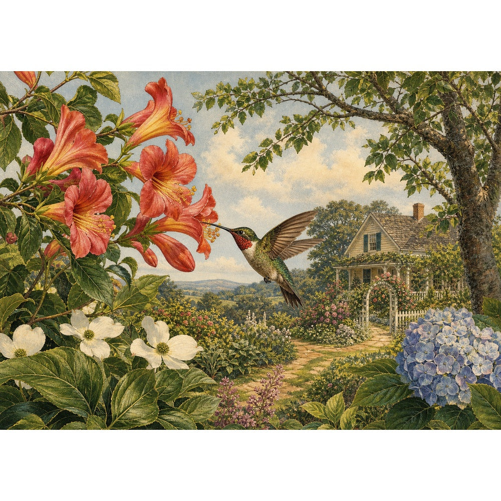 Story-Rich Hummingbirds Landscape Puzzle - puzzle artwork