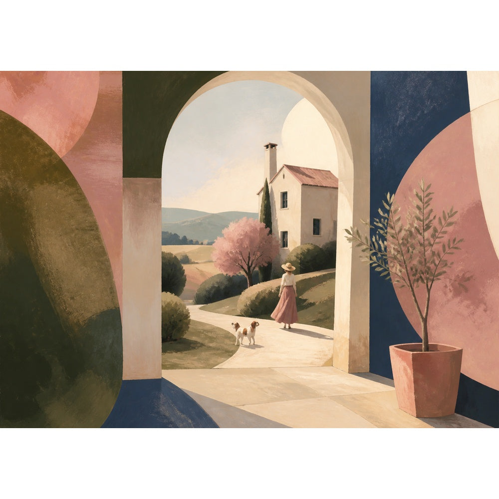 Golden Hour Whimsical Neighborhood Geometric Abstract Landscape Puzzle - puzzle artwork