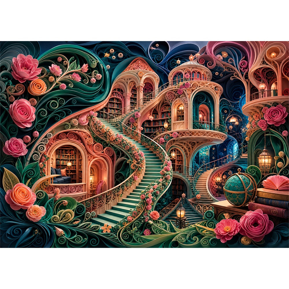 Wildflower Impossible Library Stair Landscape Puzzle - puzzle artwork