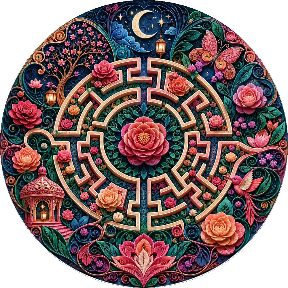Twilight Floral Labyrinth Round Puzzle - puzzle artwork