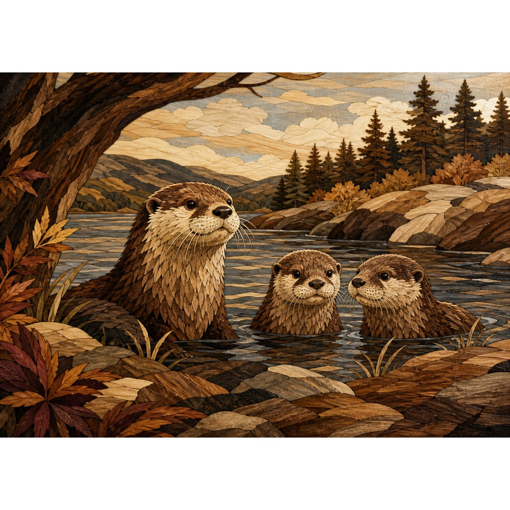 Vibrant Otter Family Landscape Puzzle - puzzle artwork