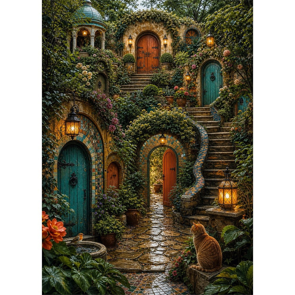 Rainwashed Secret Garden Doors Portrait Puzzle - puzzle artwork