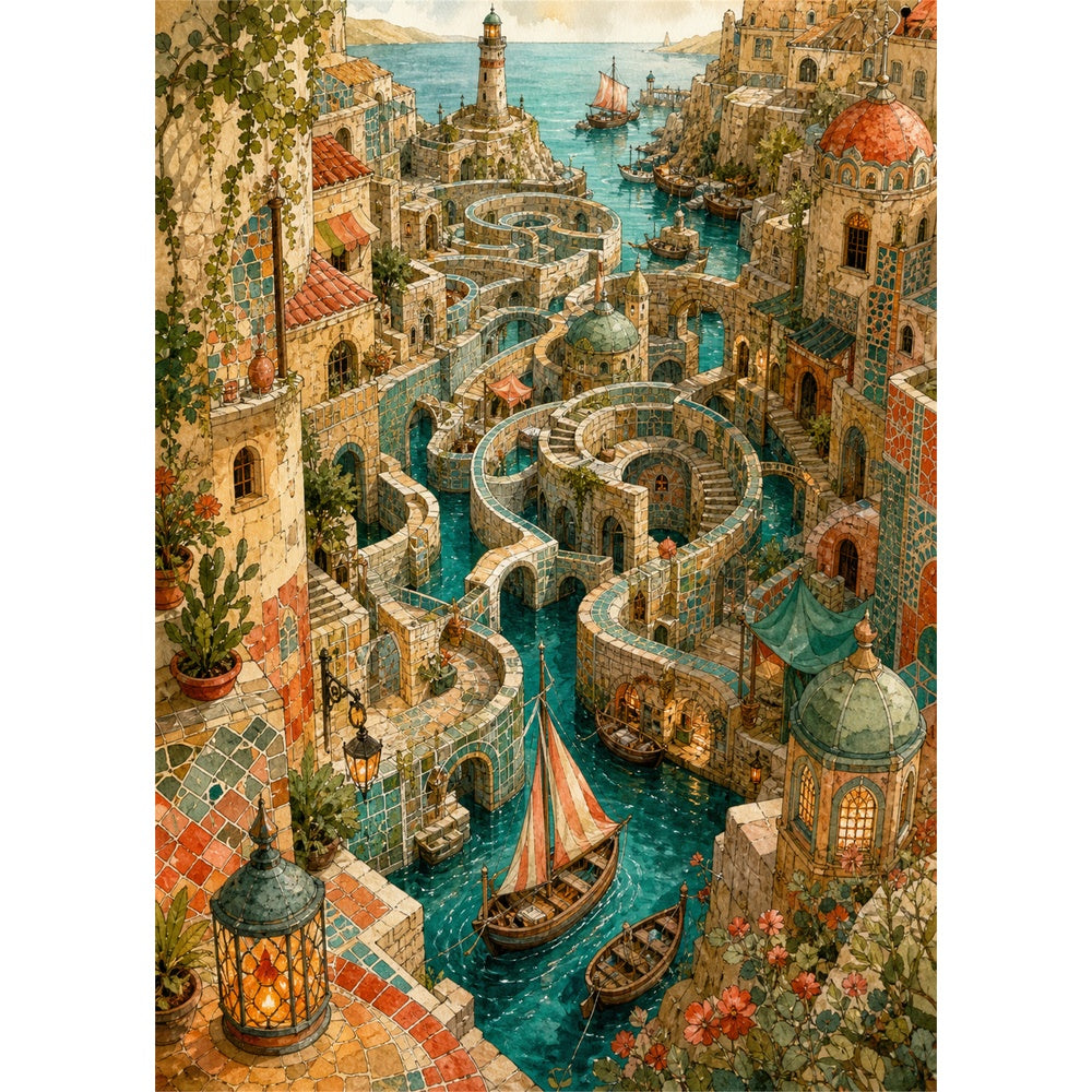 Secret Labyrinth Harbor Portrait Puzzle - puzzle artwork