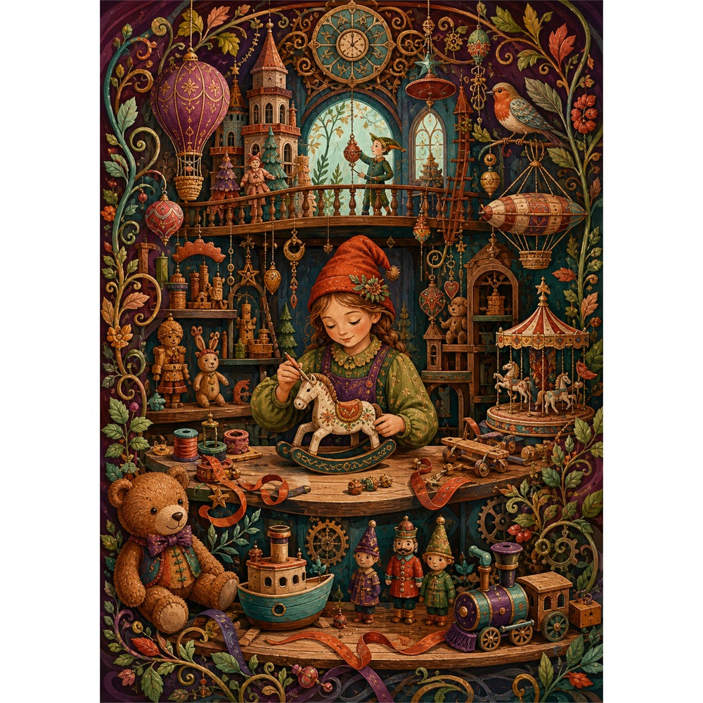 Amber Holiday Toy Workshop Portrait Puzzle - puzzle artwork