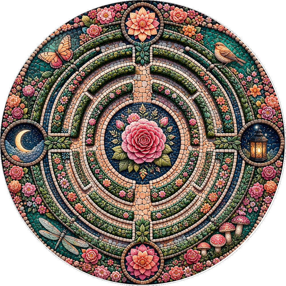 Moonlit Floral Labyrinth Round Puzzle - puzzle artwork