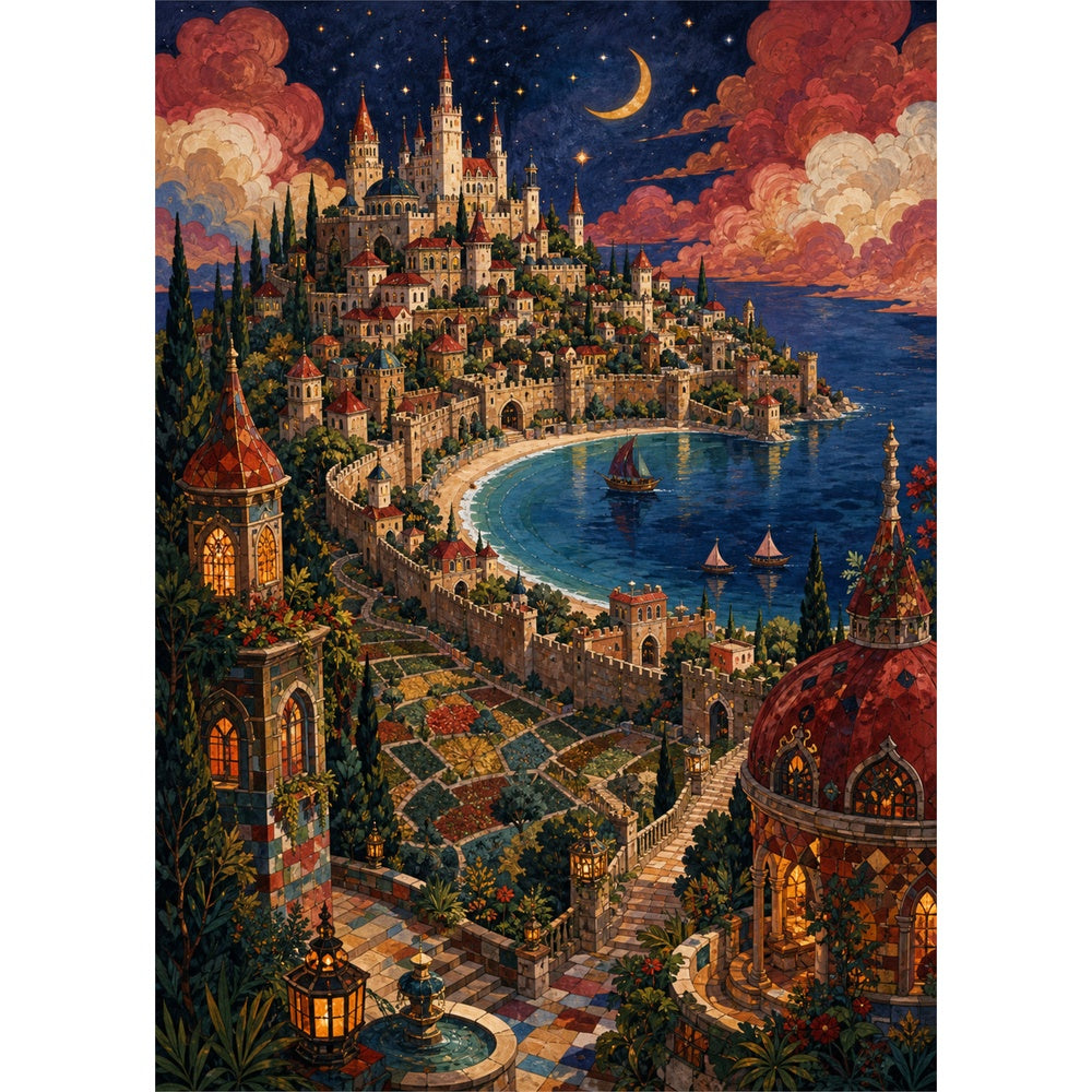 Secret Crescent Castle City Portrait Puzzle - puzzle artwork