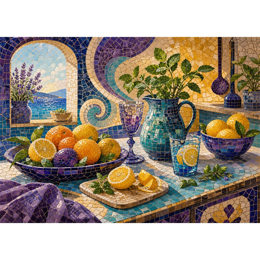 Dancing Citrus Kitchen Still Life Landscape Puzzle - puzzle artwork