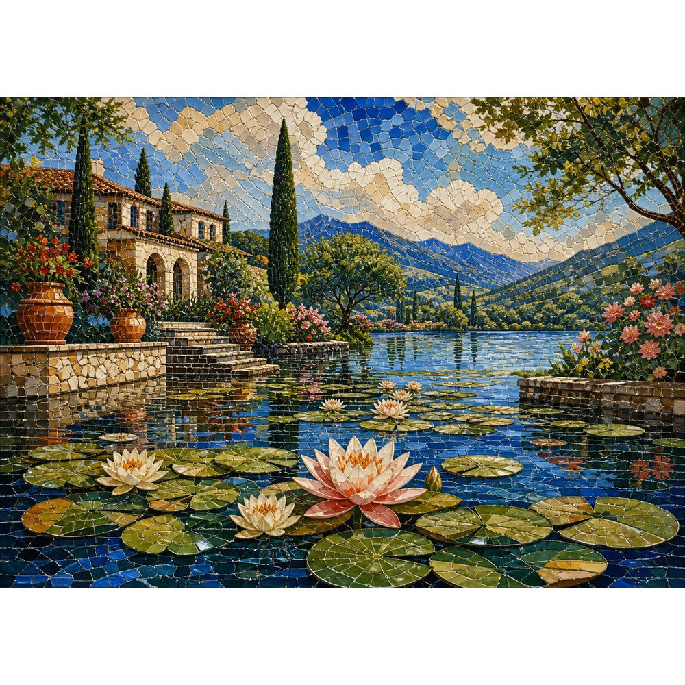 Vibrant Water-Lily Pond Landscape Puzzle - puzzle artwork