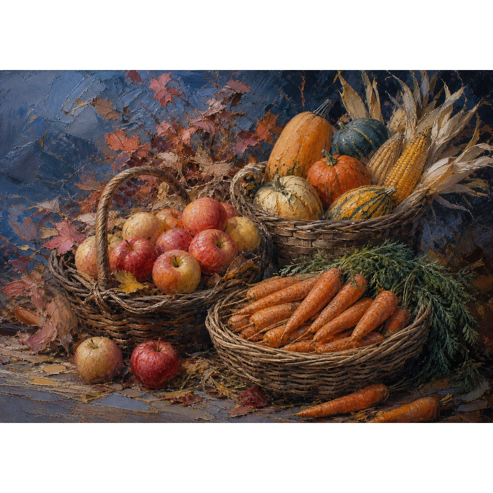 Quiet Farmers Market Baskets Oil Impasto Landscape Puzzle - puzzle artwork