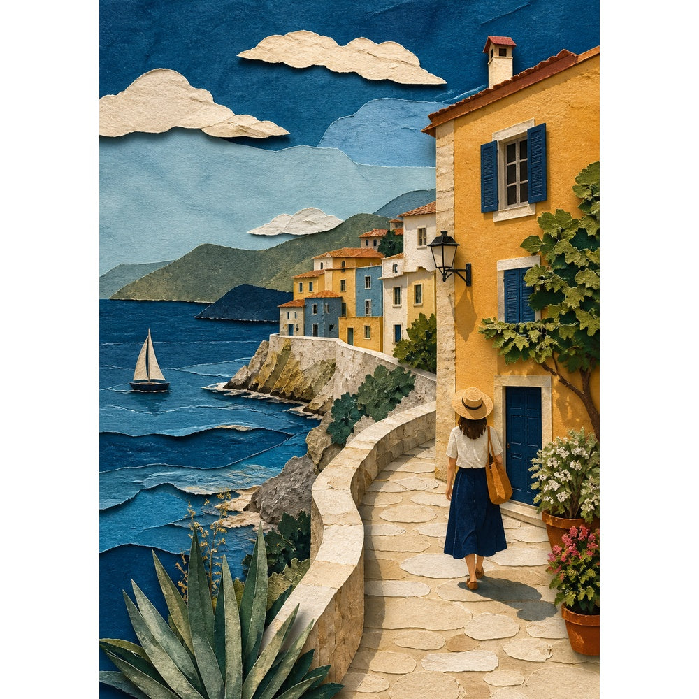 Quiet Painted Seaside Town Portrait Puzzle - puzzle artwork