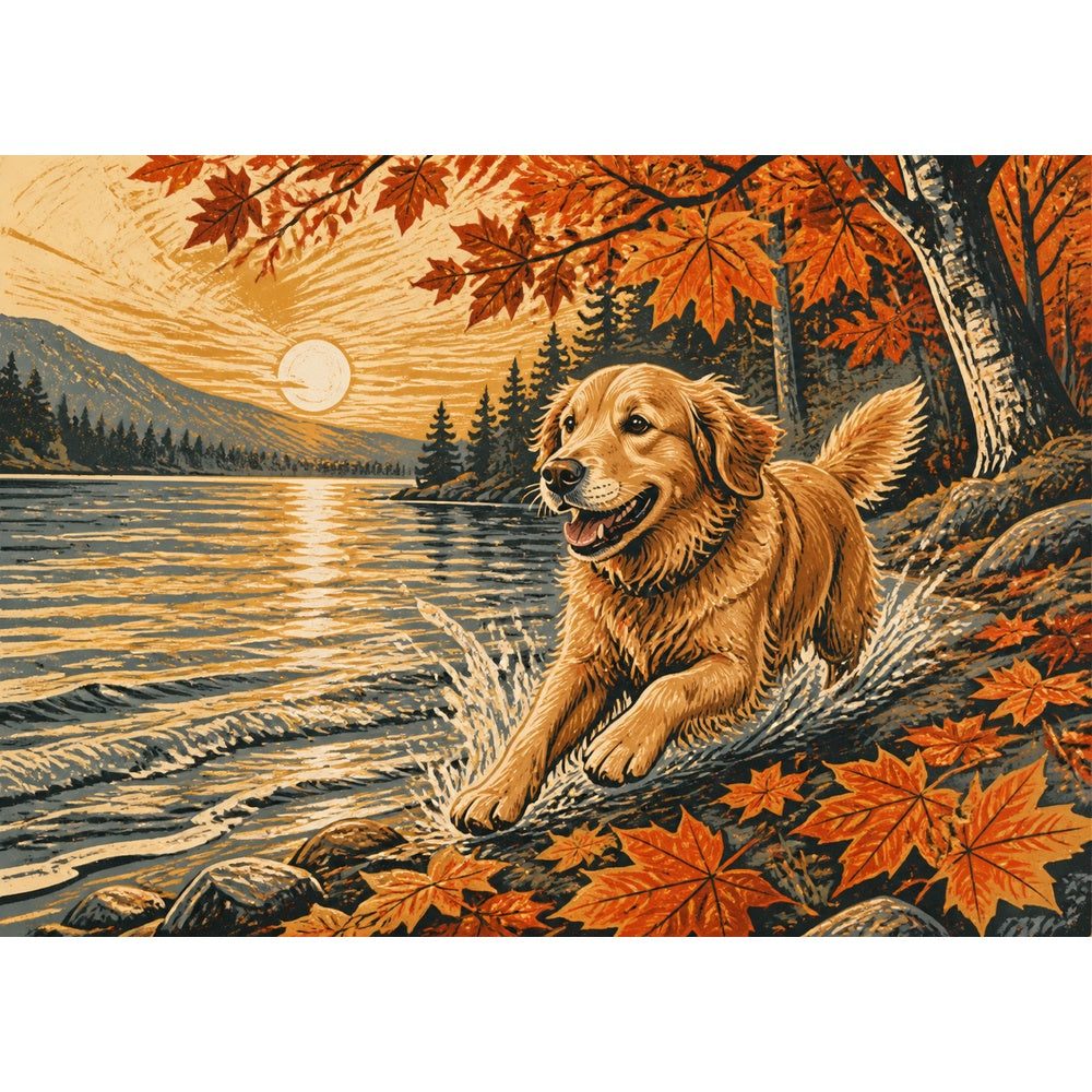 Golden-Hour Golden Retriever Landscape Puzzle - puzzle artwork