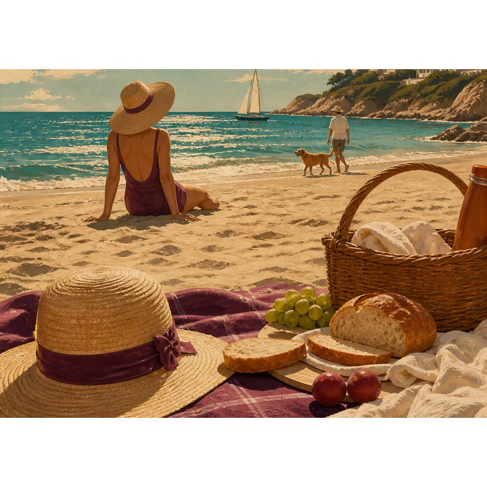 Story Rich Summer Beach Picnic Travel Poster Landscape Puzzle - puzzle artwork