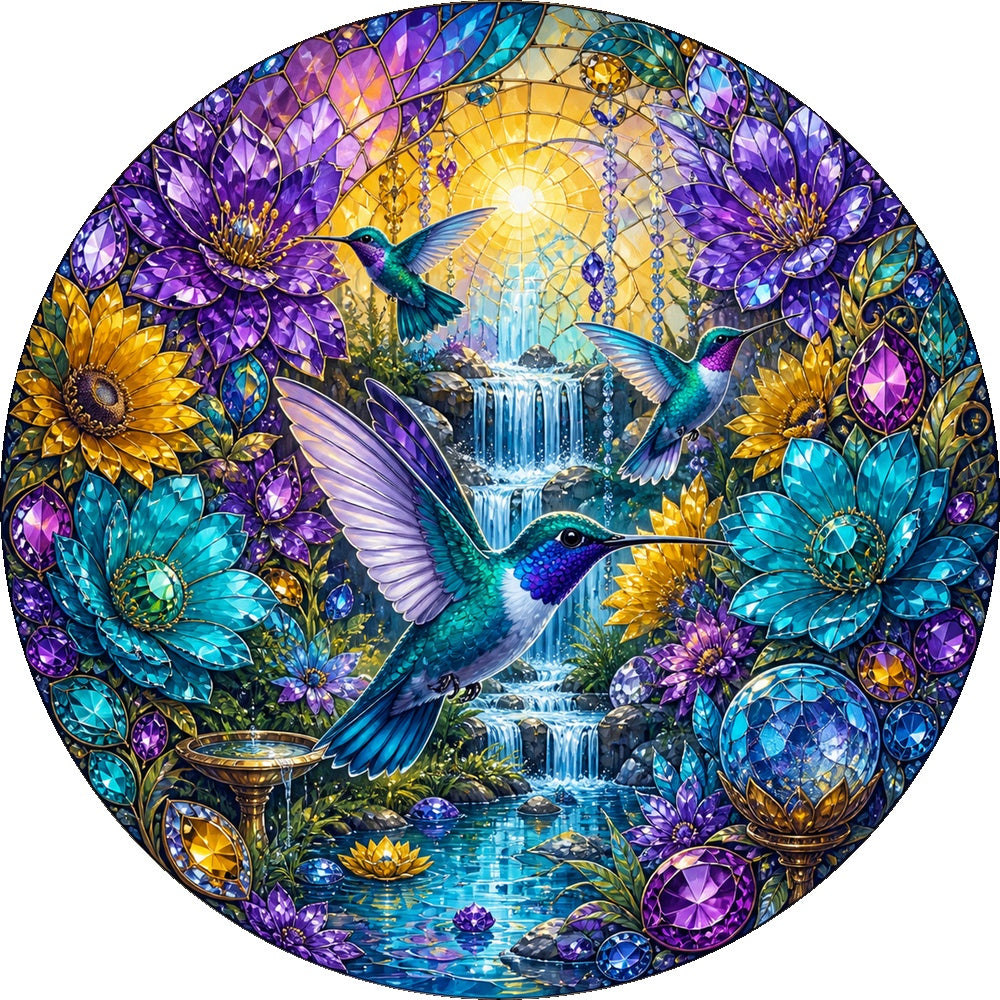 Honeyed Hummingbird Jewel Garden Round Puzzle - puzzle artwork