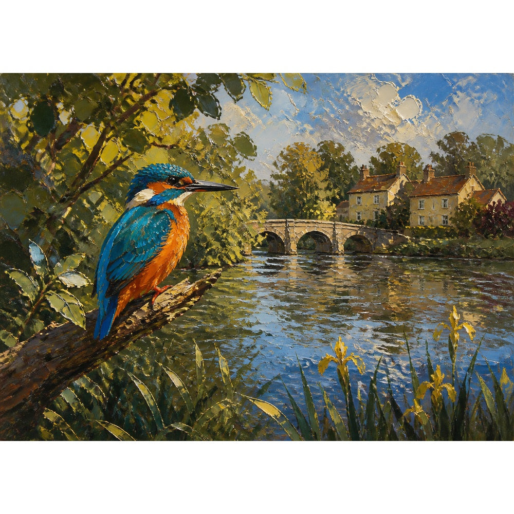 Story-Rich Kingfisher By A River Landscape Puzzle - puzzle artwork