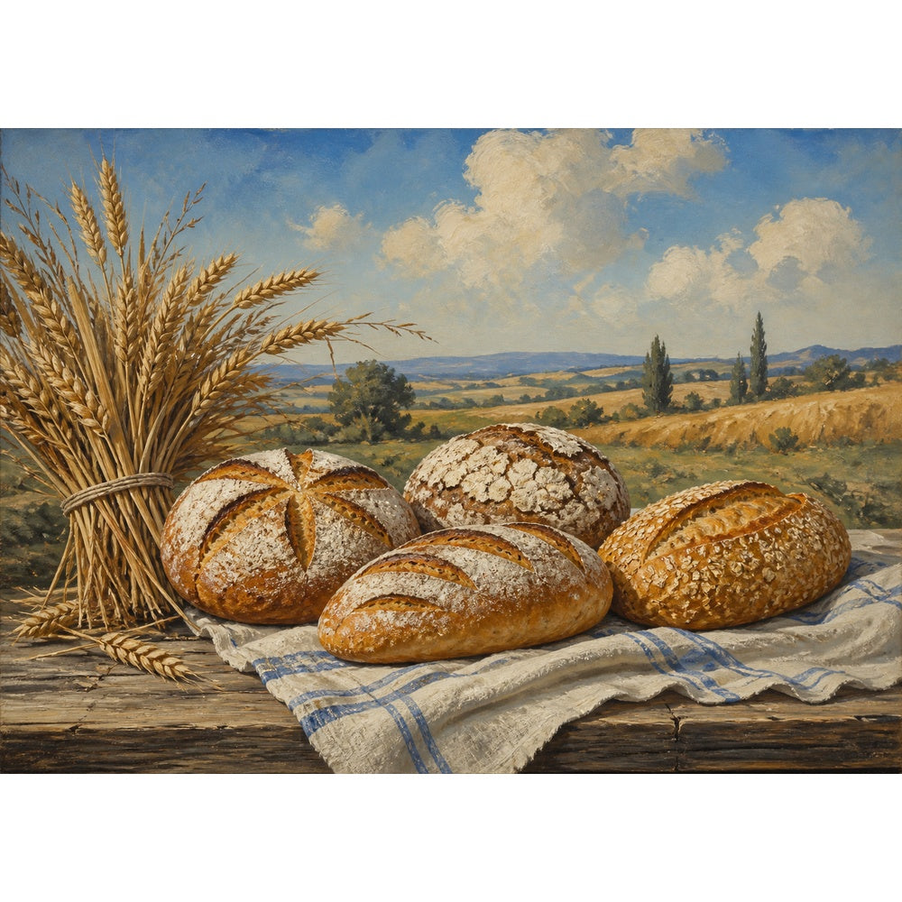 Luminous Artisan Bread Table Folk Art Landscape Puzzle - puzzle artwork