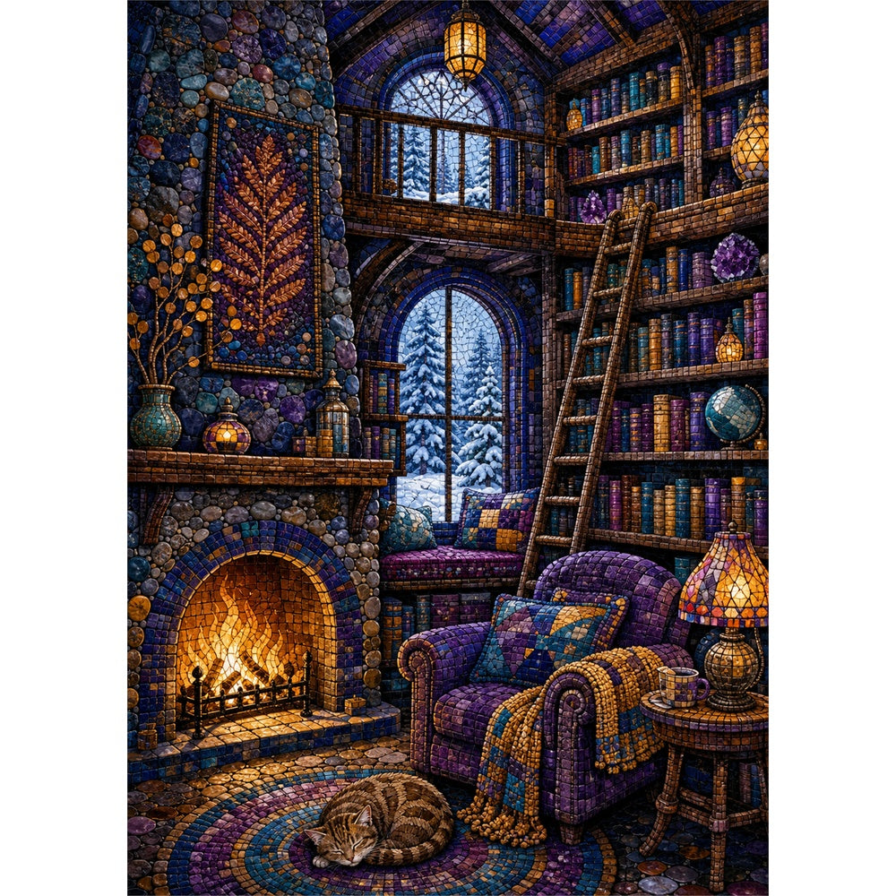 Copperleaf Winter Cabin Library Portrait Puzzle - puzzle artwork