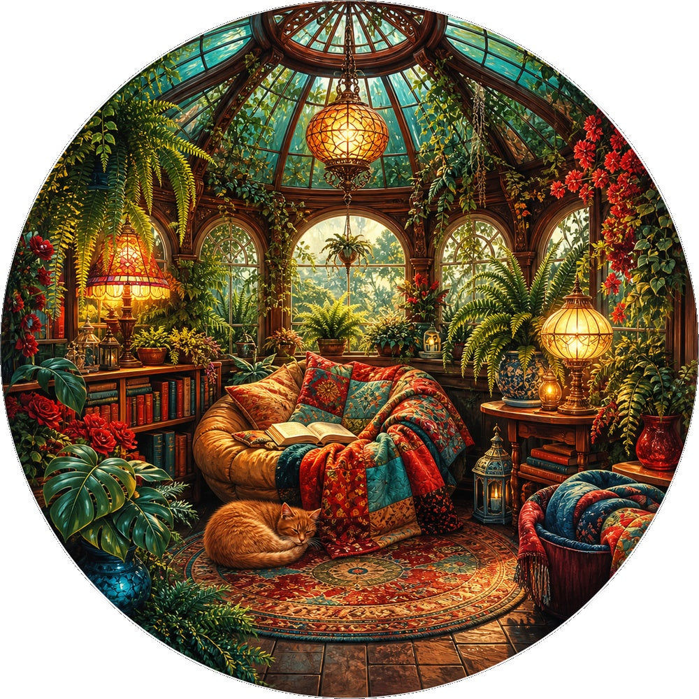 Dancing Reading Nook Conservatory Round Puzzle - puzzle artwork