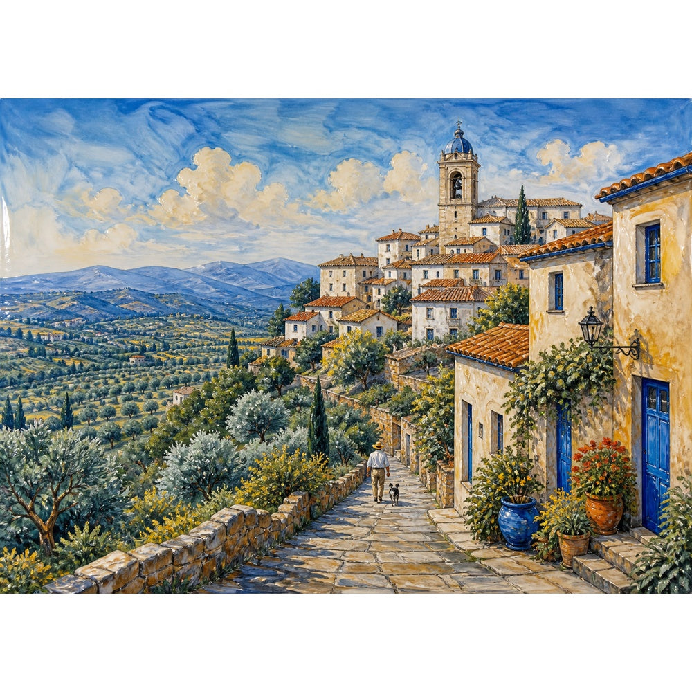 Quiet Hill Town Landscape Puzzle - puzzle artwork