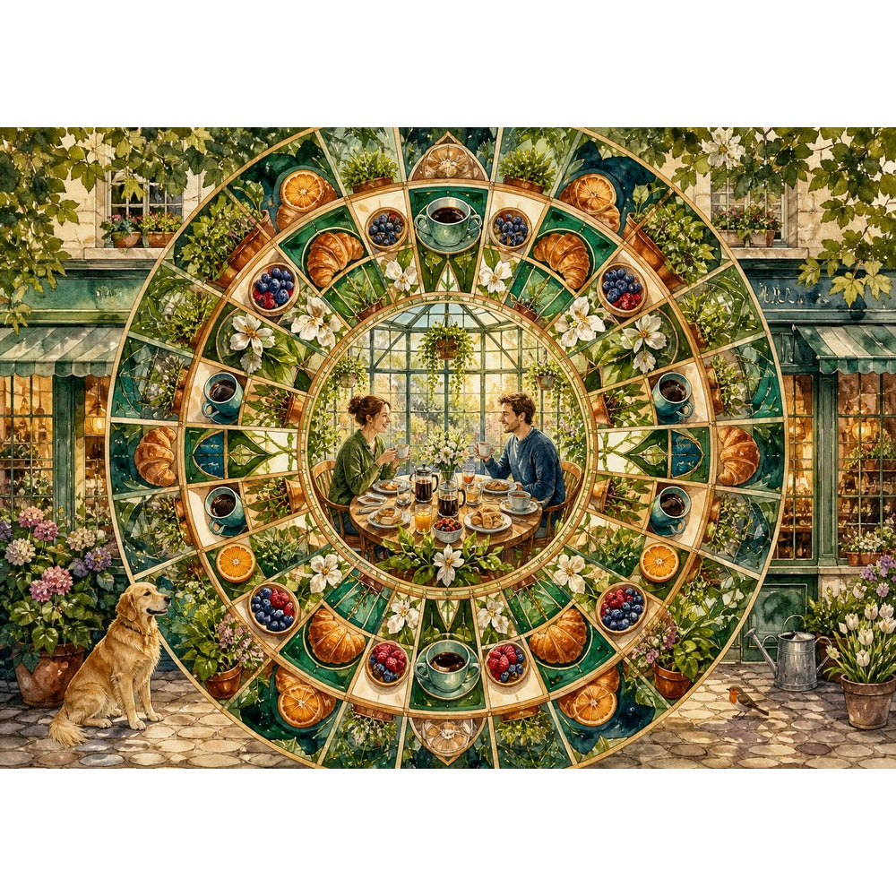 Luminous Greenhouse Breakfast Landscape Puzzle - puzzle artwork
