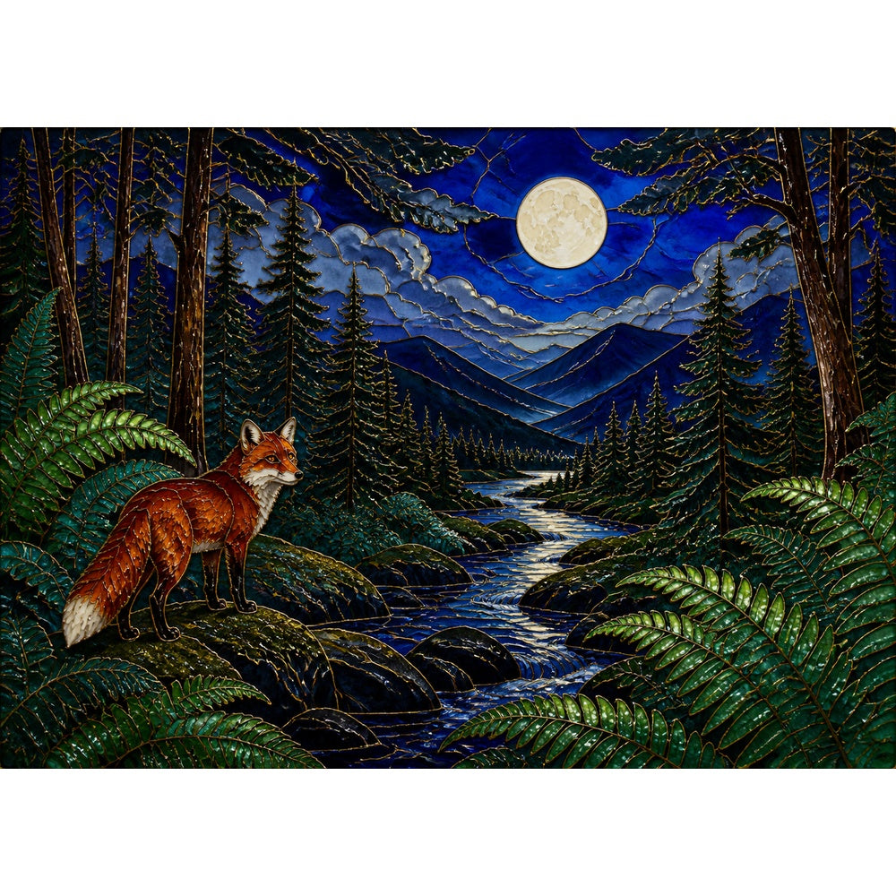 Moonlit Fern Forest Landscape Puzzle - puzzle artwork