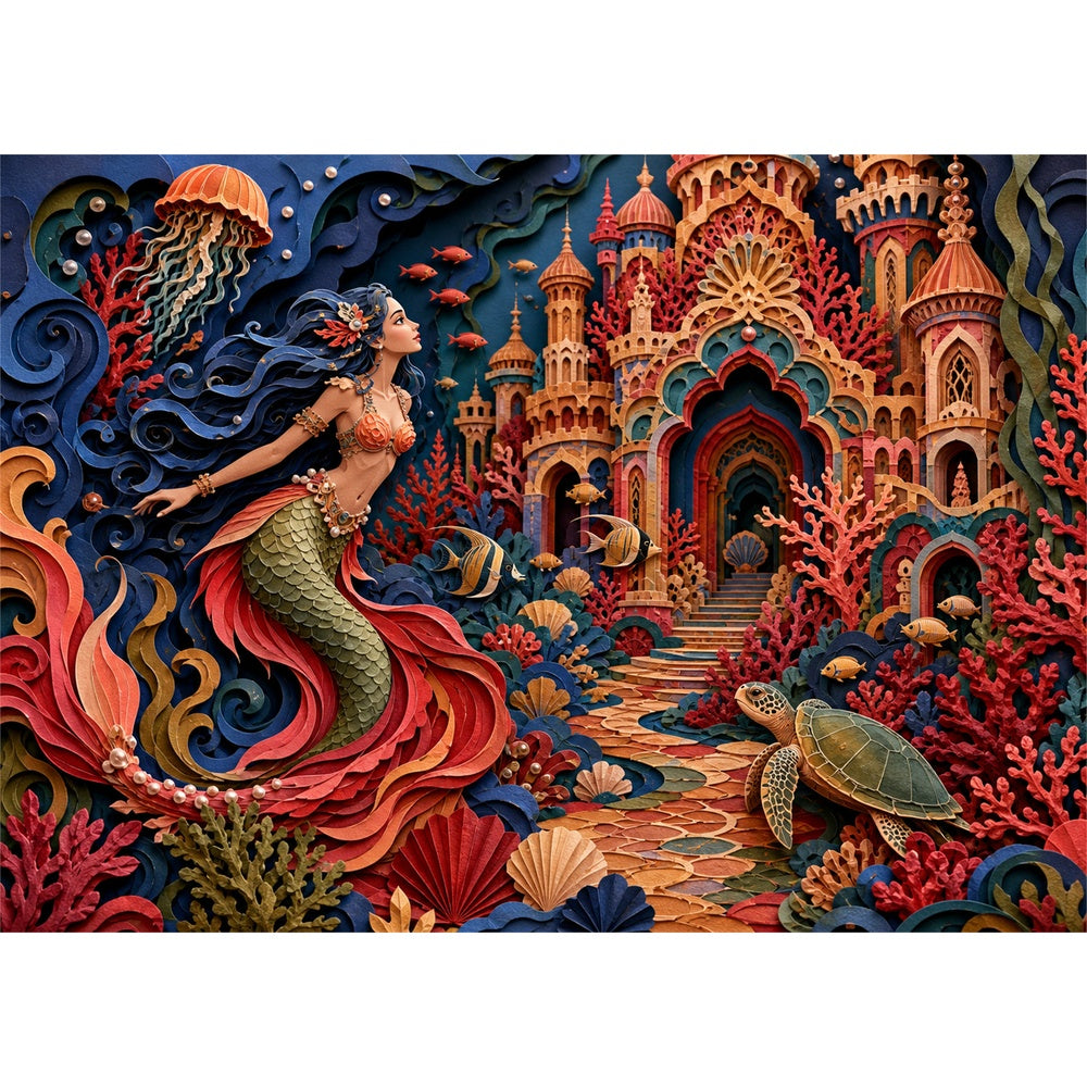 Aurora Mermaid Coral Palace Landscape Puzzle - puzzle artwork