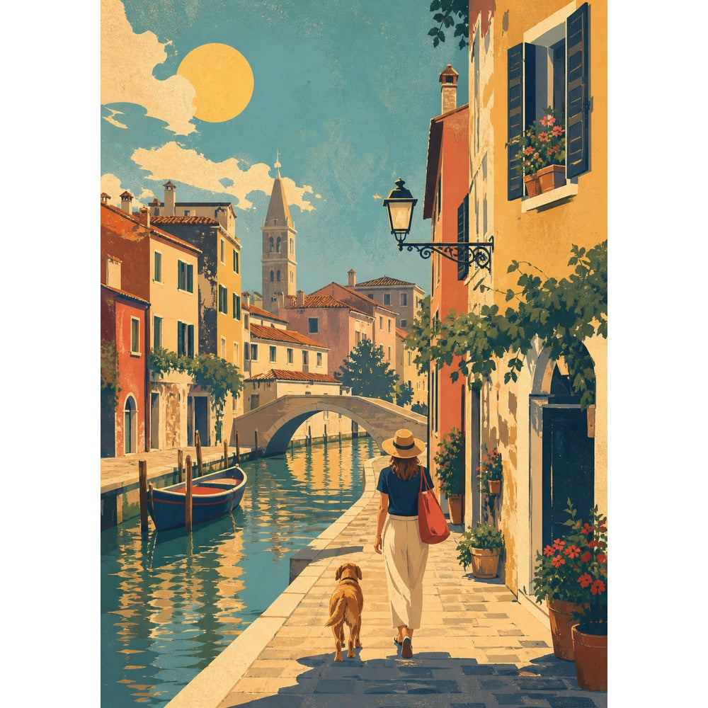 Sunlit Canal-Side Houses Portrait Puzzle - puzzle artwork