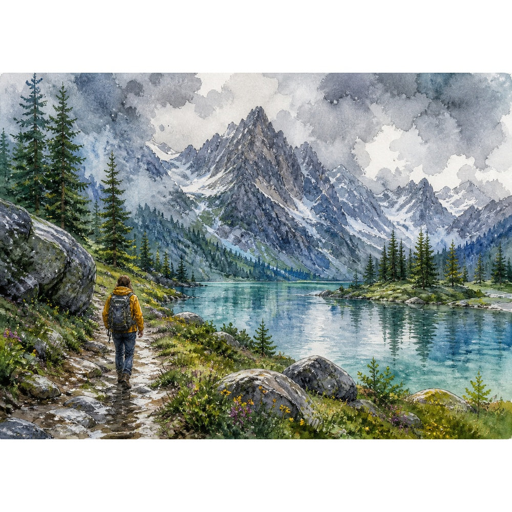 Rain-Washed Alpine Lake Landscape Puzzle - puzzle artwork