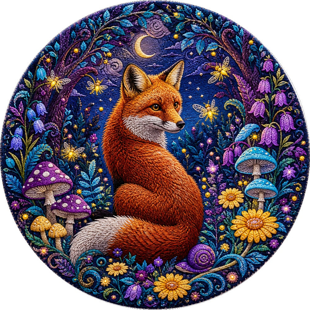 Twilight Fox and Firefly Grove Round Puzzle - puzzle artwork