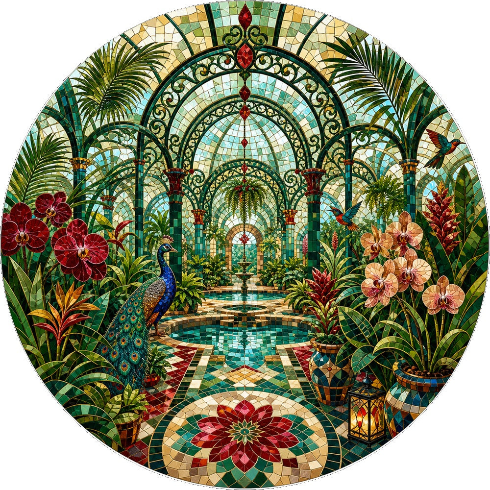 Emerald Botanical Greenhouse Maze Round Puzzle - puzzle artwork