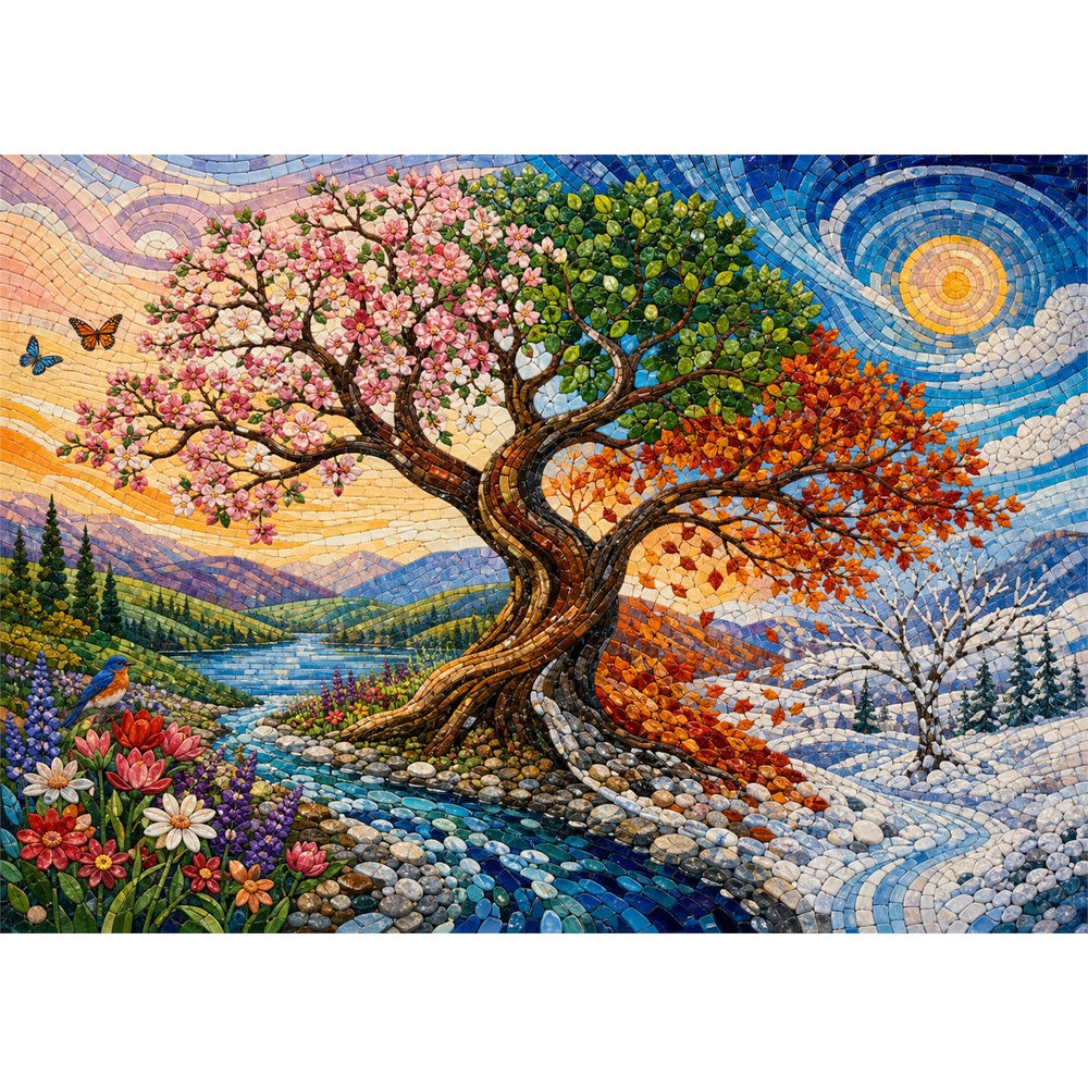 Dancing Four Seasons Tree Landscape Puzzle - puzzle artwork