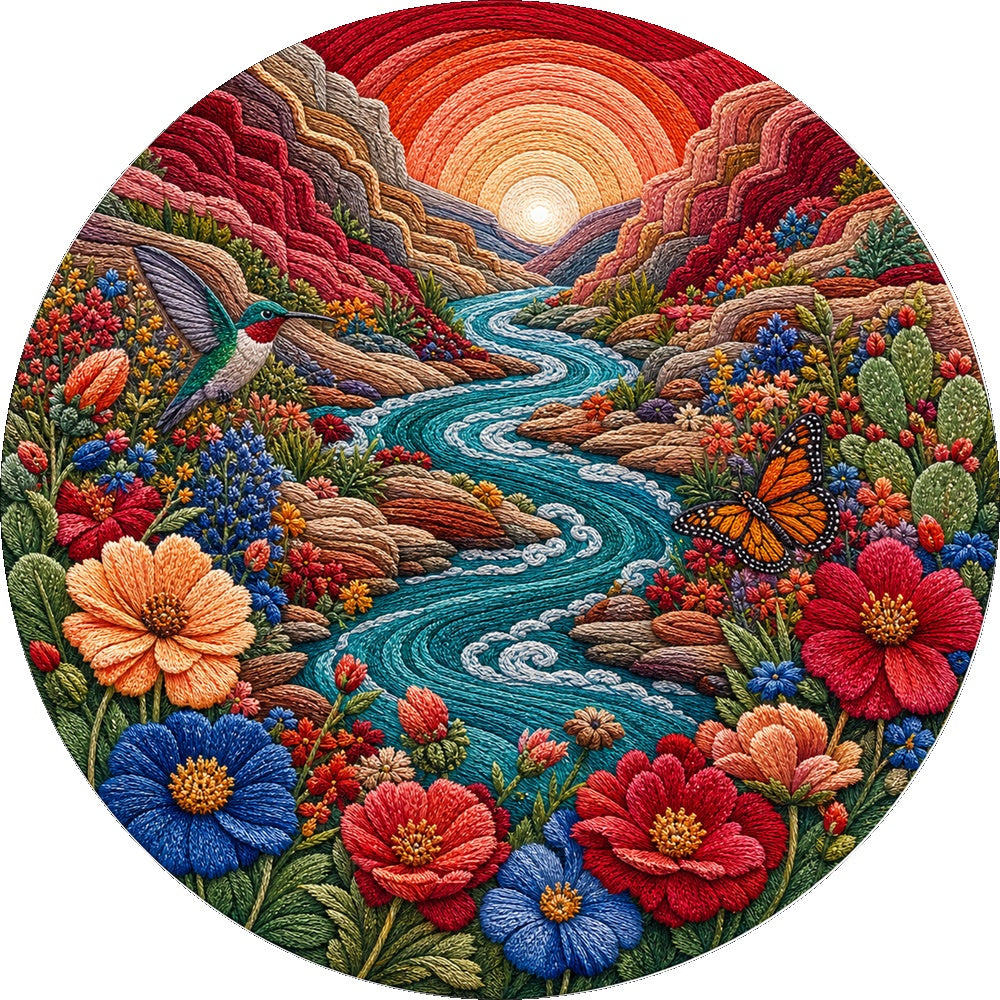 Dancing Wildflower Canyon River Round Puzzle - puzzle artwork
