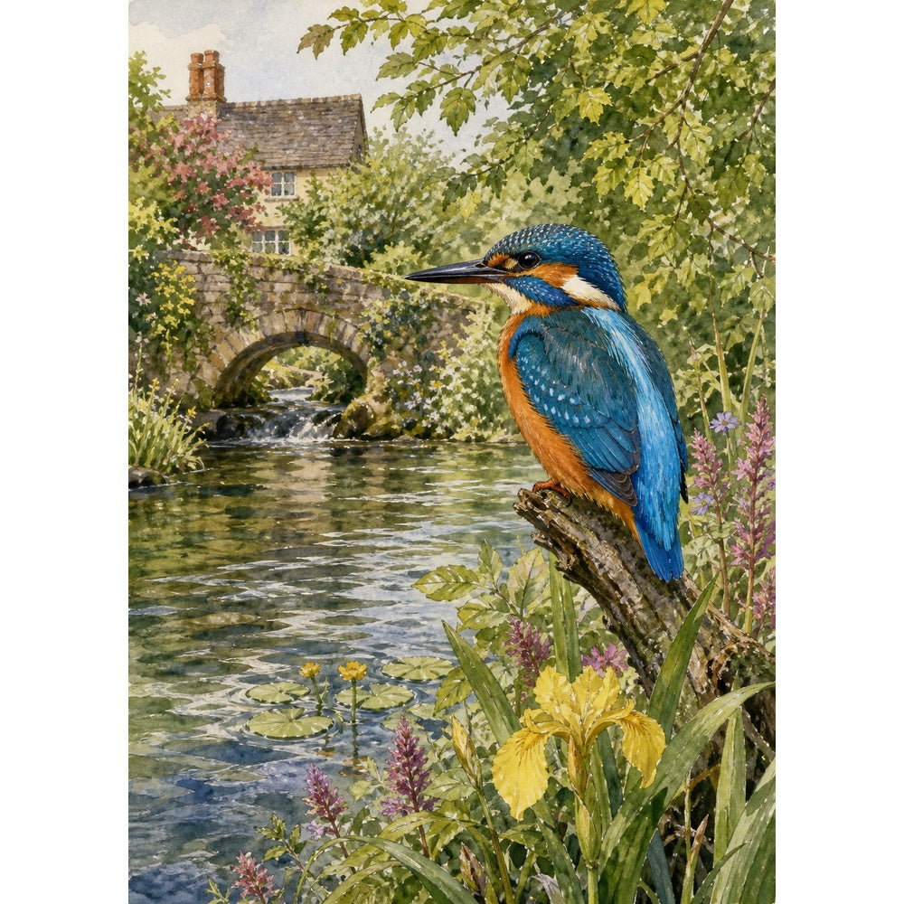 Vibrant Kingfisher By A River Portrait Puzzle - puzzle artwork