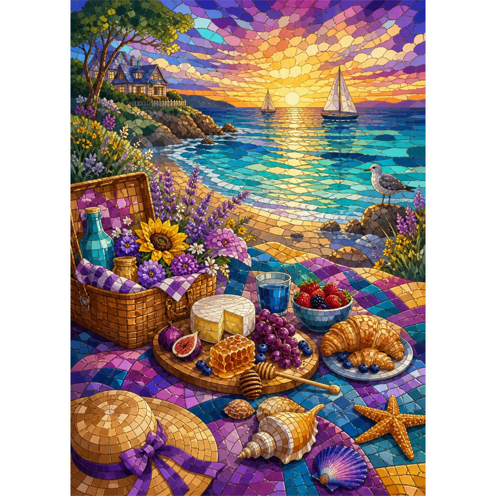 Honeyed Coastal Picnic Feast Portrait Puzzle - puzzle artwork