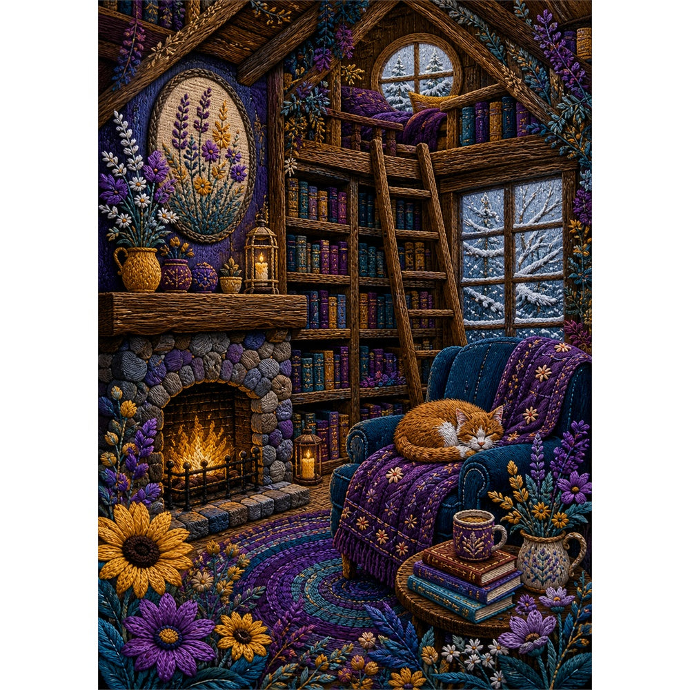 Wildflower Winter Cabin Library Portrait Puzzle - puzzle artwork