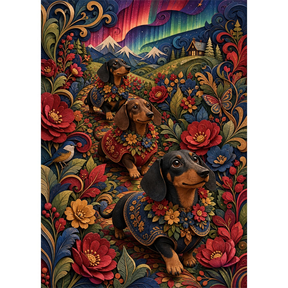 Aurora Dachshund Flower Parade Portrait Puzzle - puzzle artwork
