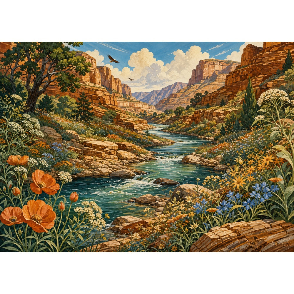 Amber Wildflower Canyon River Landscape Puzzle - puzzle artwork
