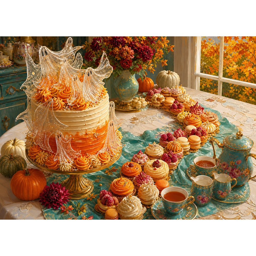 Pumpkin Spice Ghost Cake 1000 Piece Puzzle - puzzle artwork